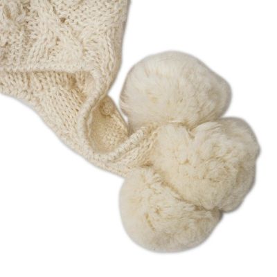 Alternate image for Diamond Pattern 100 Alpaca Knit Hat in Alabaster from Peru Diamond Elegance in Alabaster