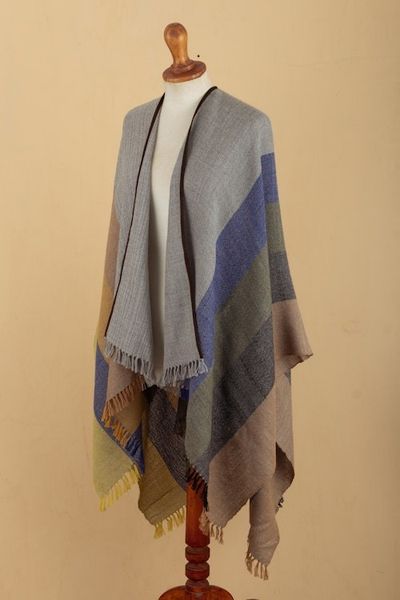 Alternate image for Multicolored Striped Ruana Woven from 100 Baby Alpaca Seasons
