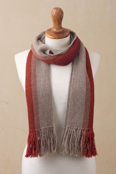 Alternate image for Shades of Brown Orange Berry 100 Alpaca Knit Scarf Mesa Stripes