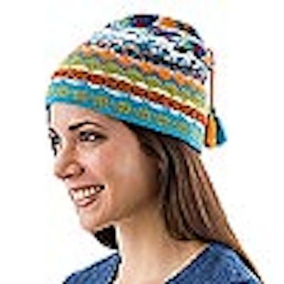 Alternate image for Artisan Crafted Alpaca Wool Hat Blue Winter