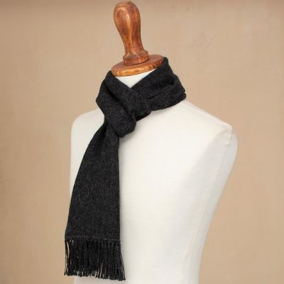 Alternate image for Artisan Crafted Alpaca Blend Scarf in Graphite from Peru Winter Chic in Graphite