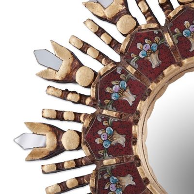 Alternate image for Reverse Painted Glass and Wood Wall Mirror from Peru Colonial Claret