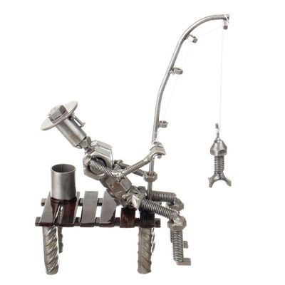 Alternate image for Upcycled Auto Part Fisherman Sculpture from Peru Fisherman