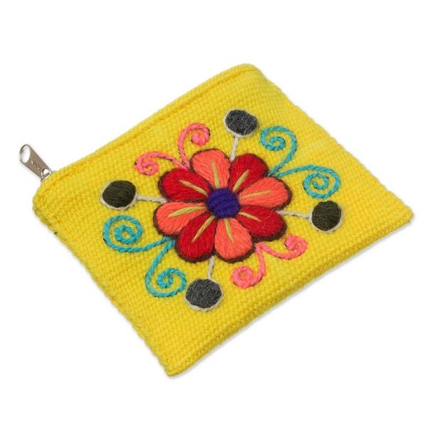 Alternate image for Embroidered Floral Maize Alpaca Blend Coin Purse from Peru Maize Flower