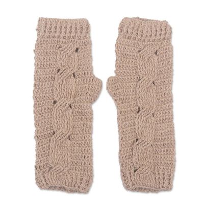 Alternate image for Hand Crocheted 100 Alpaca Fingerless Mitts Alabaster Warmth