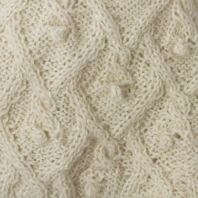 Alternate image for Diamond Pattern 100 Alpaca Knit Hat in Alabaster from Peru Diamond Elegance in Alabaster