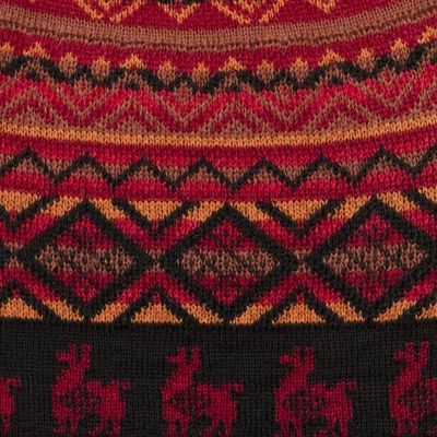 Alternate image for Red and Orange on Black Diamond Motif Alpaca Blend Knit Hat Alpaca Sunrise