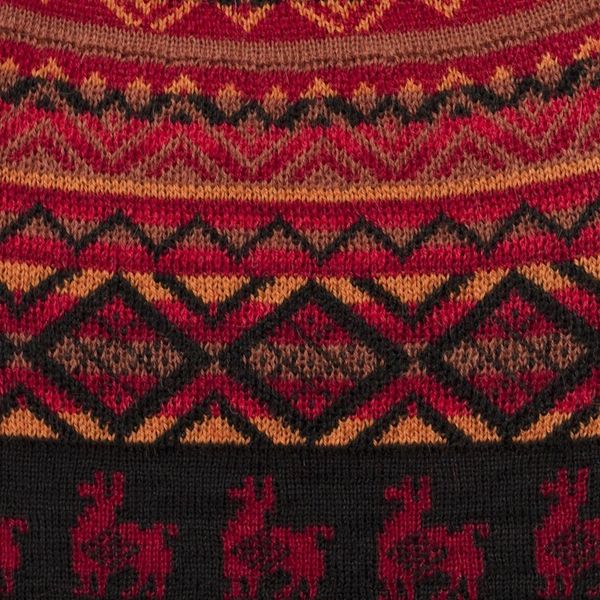 Alternate image for Red and Orange on Black Diamond Motif Alpaca Blend Knit Hat Alpaca Sunrise