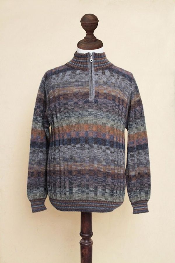 Alternate image for Peruvian 100 Alpaca Mens Sweater with Zipper Traveler