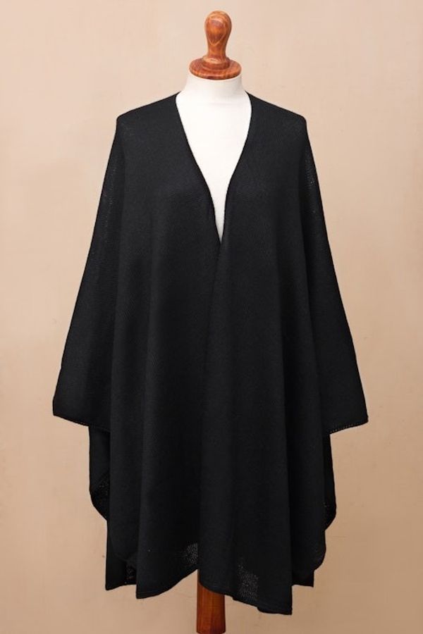 Alternate image for Alpaca Wool Solid Black Wrap Ruana Bold Black