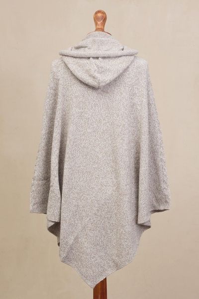 Alternate image for Knit Alpaca Blend Hooded Poncho in Taupe from Peru Adventurous Style in Taupe