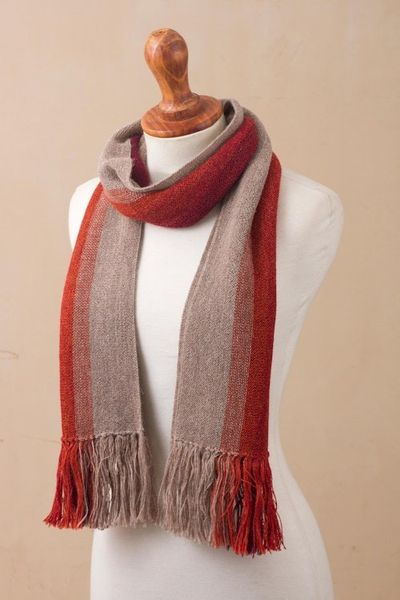 Alternate image for Shades of Brown Orange Berry 100 Alpaca Knit Scarf Mesa Stripes