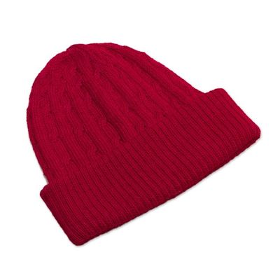 Alternate image for Crimson Red 100 Alpaca Soft Cable Knit Hat from Peru Comfy in Red