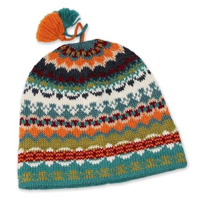Alternate image for Artisan Crafted Alpaca Wool Hat Blue Winter