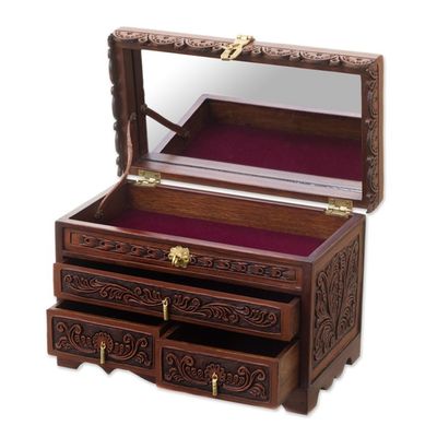 Alternate image for Leather and Wood Wood Jewelry Box with Bird Motifs Paradise Memories