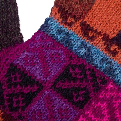 Alternate image for Artisan Crafted 100 Alpaca Multi-Colored Gloves from Peru Peruvian Patchwork in Magenta