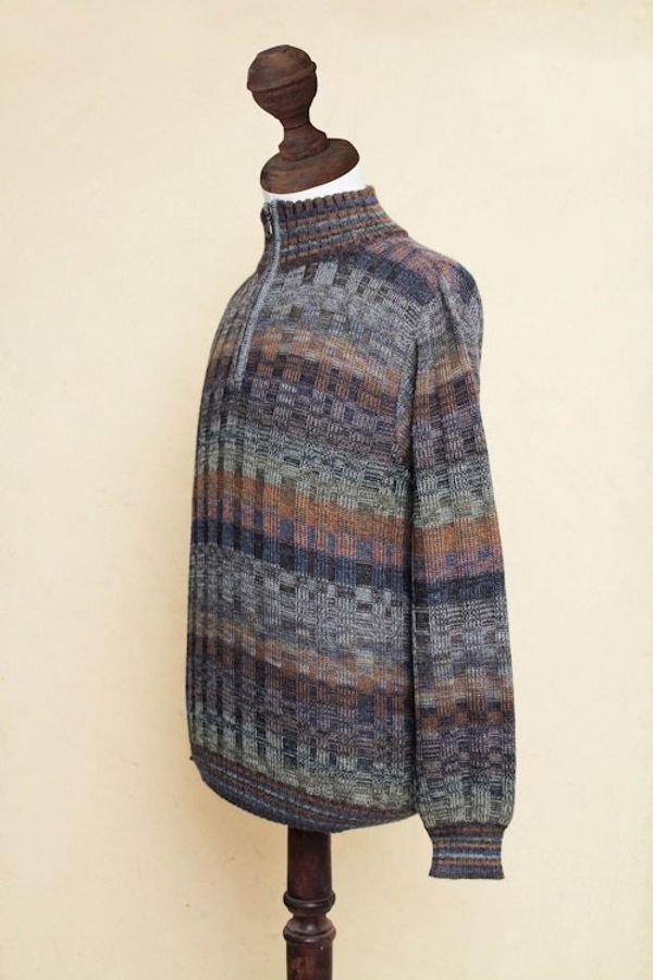 Alternate image for Peruvian 100 Alpaca Mens Sweater with Zipper Traveler