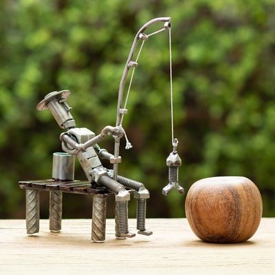 Alternate image for Upcycled Auto Part Fisherman Sculpture from Peru Fisherman