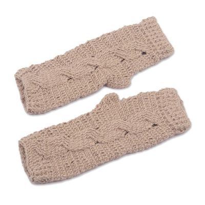 Alternate image for Hand Crocheted 100 Alpaca Fingerless Mitts Alabaster Warmth