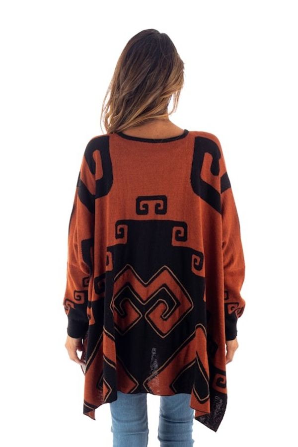 Alternate image for Black and Russet Alpaca Blend Poncho from Peru Inca Contrast