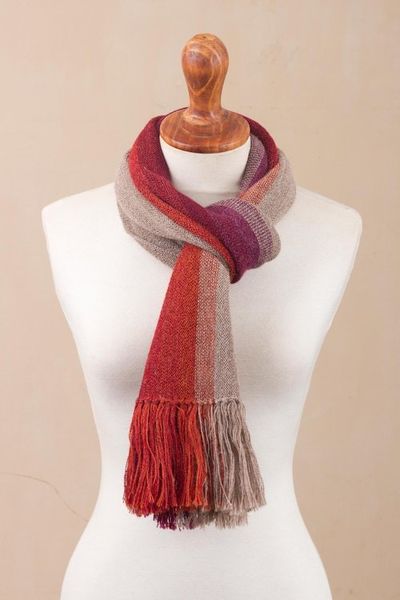 Alternate image for Shades of Brown Orange Berry 100 Alpaca Knit Scarf Mesa Stripes