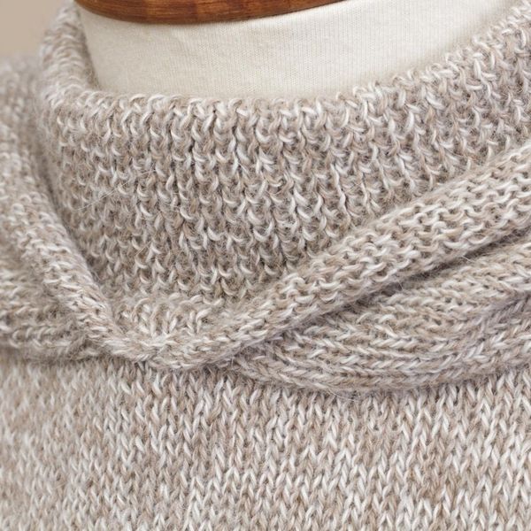 Alternate image for Knit Alpaca Blend Hooded Poncho in Taupe from Peru Adventurous Style in Taupe