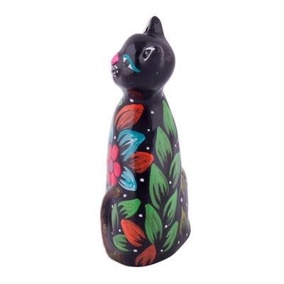 Alternate image for Ceramic Figurine of a Floral Black Cat from Peru Sweet Cat in Black