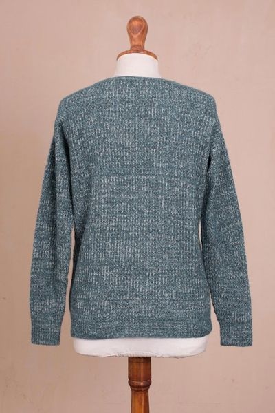 Alternate image for Azure Blue Baby Alpaca Blend Long Sleeve V-Neck Knit Sweater Mesa Mist