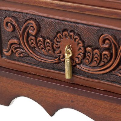 Alternate image for Leather and Wood Wood Jewelry Box with Bird Motifs Paradise Memories