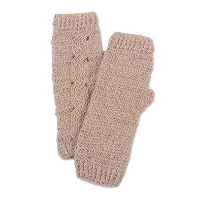 Alternate image for Hand Crocheted 100 Alpaca Fingerless Mitts Alabaster Warmth