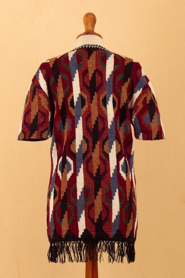Alternate image for Inca-Inspired 100 Alpaca Cardigan Sweater in a Kimono Style Ceremonial Icons