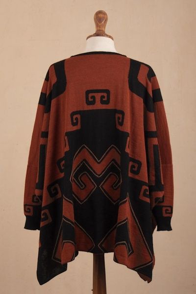 Alternate image for Black and Russet Alpaca Blend Poncho from Peru Inca Contrast