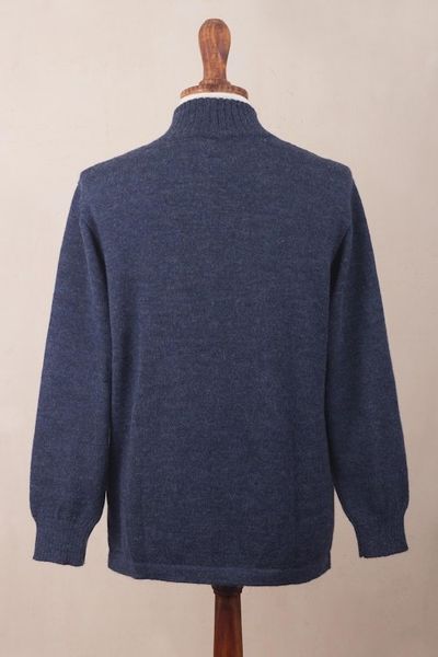 Alternate image for Prussian Blue Alpaca Cable Knit Zip Front Mens Cardigan Cozy Prussian Blue