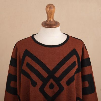 Alternate image for Black and Russet Alpaca Blend Poncho from Peru Inca Contrast