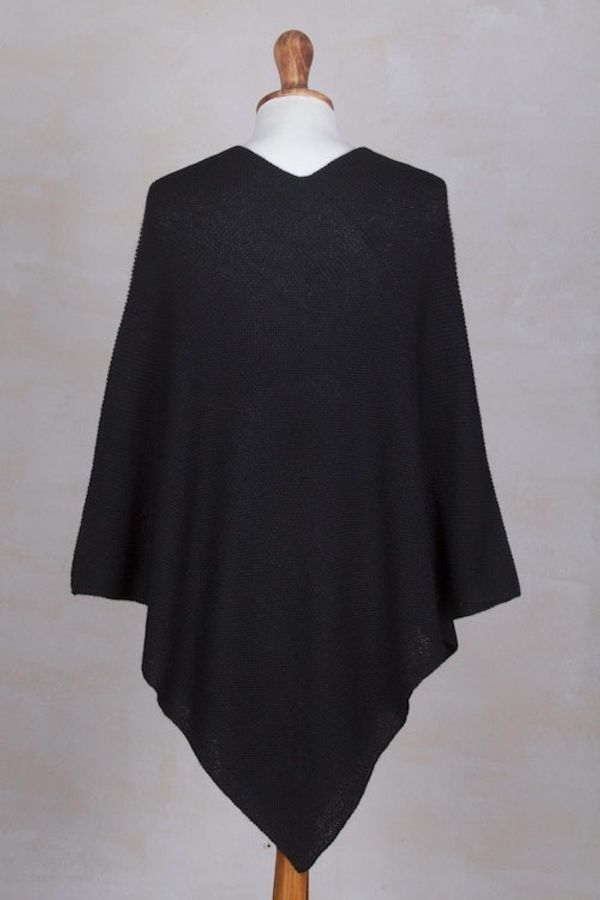 Alternate image for Knit 100 Alpaca Black Poncho from Peru Enchanted Evening in Black