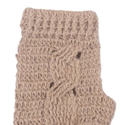 Alternate image for Hand Crocheted 100 Alpaca Fingerless Mitts Alabaster Warmth