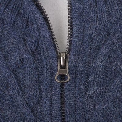 Alternate image for Prussian Blue Alpaca Cable Knit Zip Front Mens Cardigan Cozy Prussian Blue