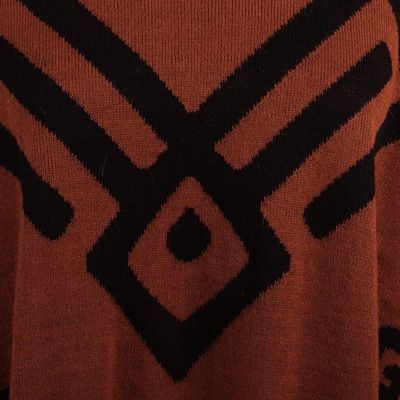 Alternate image for Black and Russet Alpaca Blend Poncho from Peru Inca Contrast