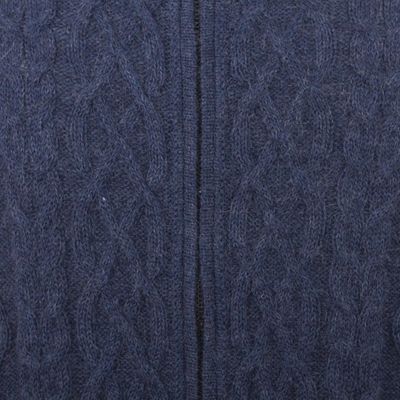Alternate image for Prussian Blue Alpaca Cable Knit Zip Front Mens Cardigan Cozy Prussian Blue