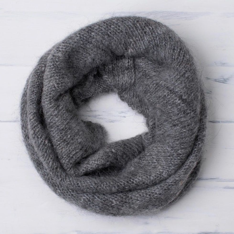 Knit 100 Alpaca Neck Warmer in Smoke from Peru 'Natural Smoke'
