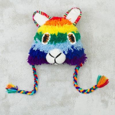 Alternate image for Hand-Crocheted Rainbow Llama Hat Crafted in Peru Rainbow Llama