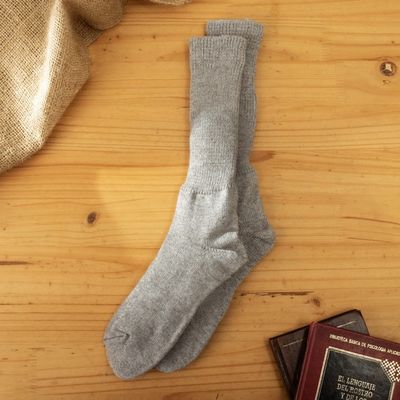 Alternate image for Light Grey Baby Alpaca Blend Socks with Copper Fiber Light Grey Comfort
