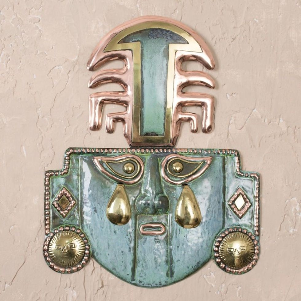 Peruvian Archaeological Bronze and Copper Mask 'Tears of a God'