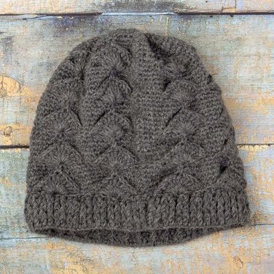 Alternate image for Cable Knit Grey 100 Alpaca Hat from Peru Grey Scallops
