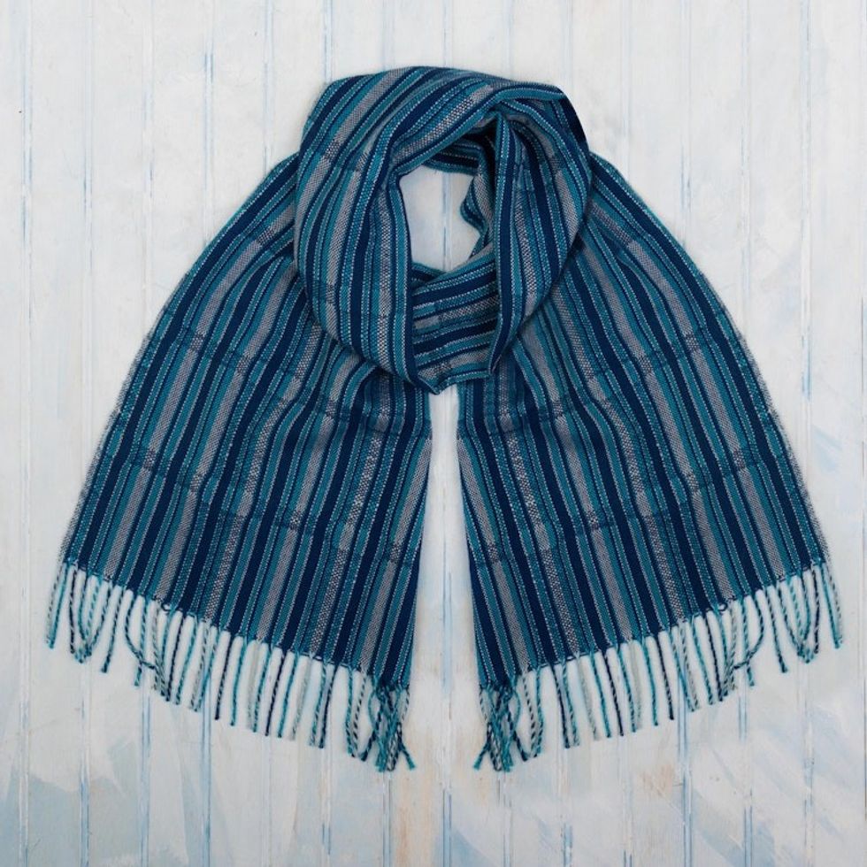 Blue Striped Baby Alpaca Scarf 'Huancayo Legacy'