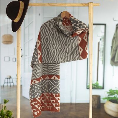 Alternate image for Alpaca Blend Geometric Shawl in Brick and Slate from Peru Geometric Andes