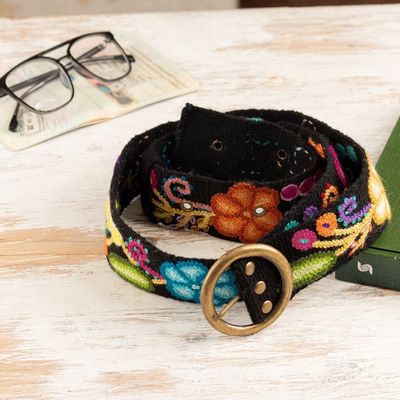 Alternate image for Colorful Hand-Woven  Hand-Embroidered Floral Wool Belt Andean Bouquet
