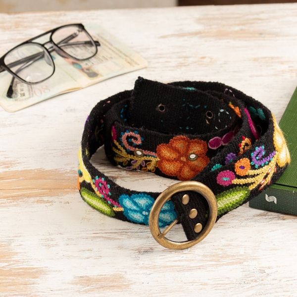 Alternate image for Colorful Hand-Woven  Hand-Embroidered Floral Wool Belt Andean Bouquet