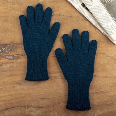 Alternate image for Knit Reversible Baby Alpaca Gloves in Indigo and Peacock Peacock Trends