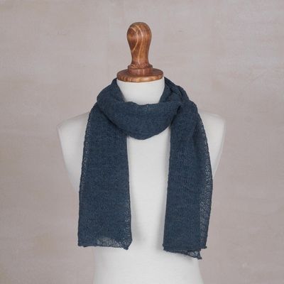 Main image for Textured 100 Baby Alpaca Wrap Scarf in Teal from Peru Teal Gossamer